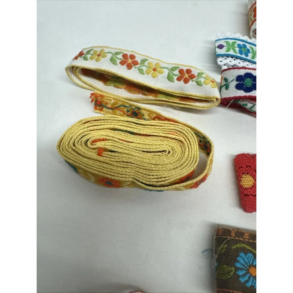 Lot of Vintage Embroidered Ribbon Trim Multi Color Jacquard(?) Sewing Crafts